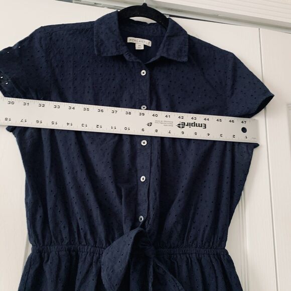 J Crew Dress Women XS Blue Eyelet Tie Front Button Up Preppy Nautical Resortwear - Picture 8 of 11